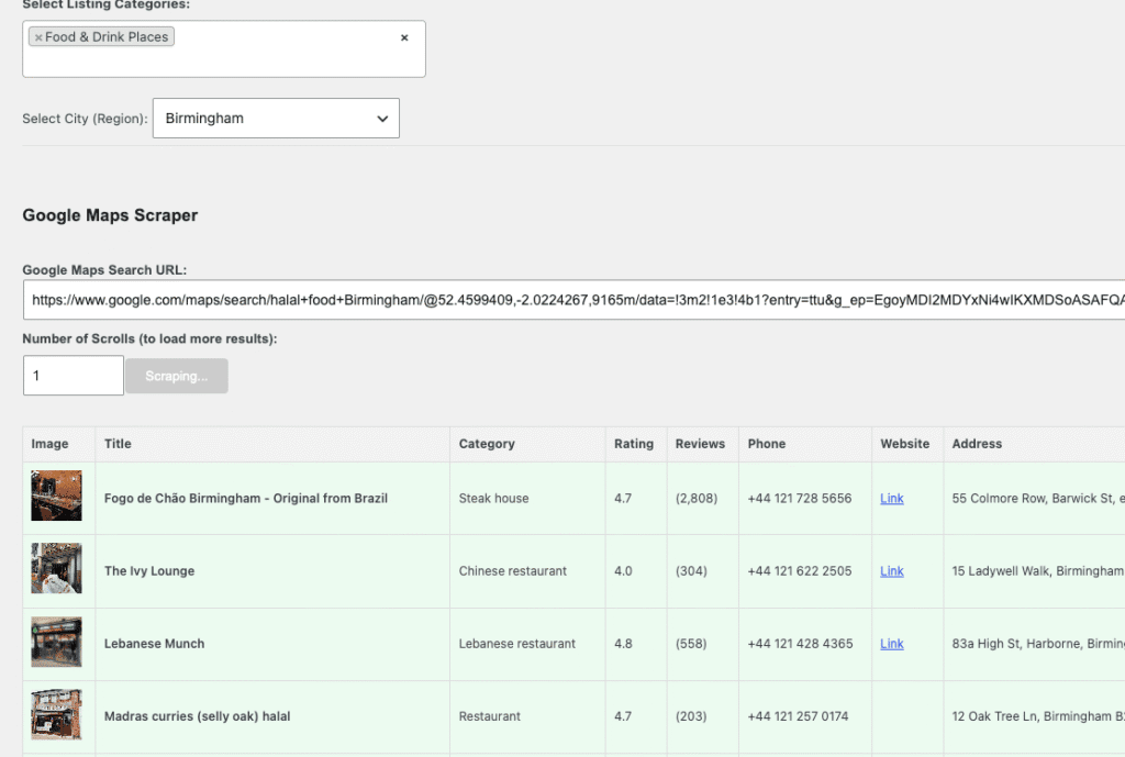 Scrape Google Maps data to ListingPro wordpress theme